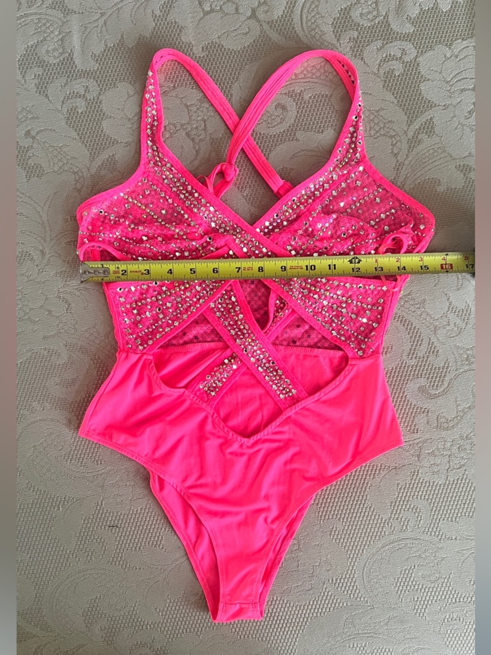 Hot Pink Rhinestone One-Piece Set - Picture 5 of 7